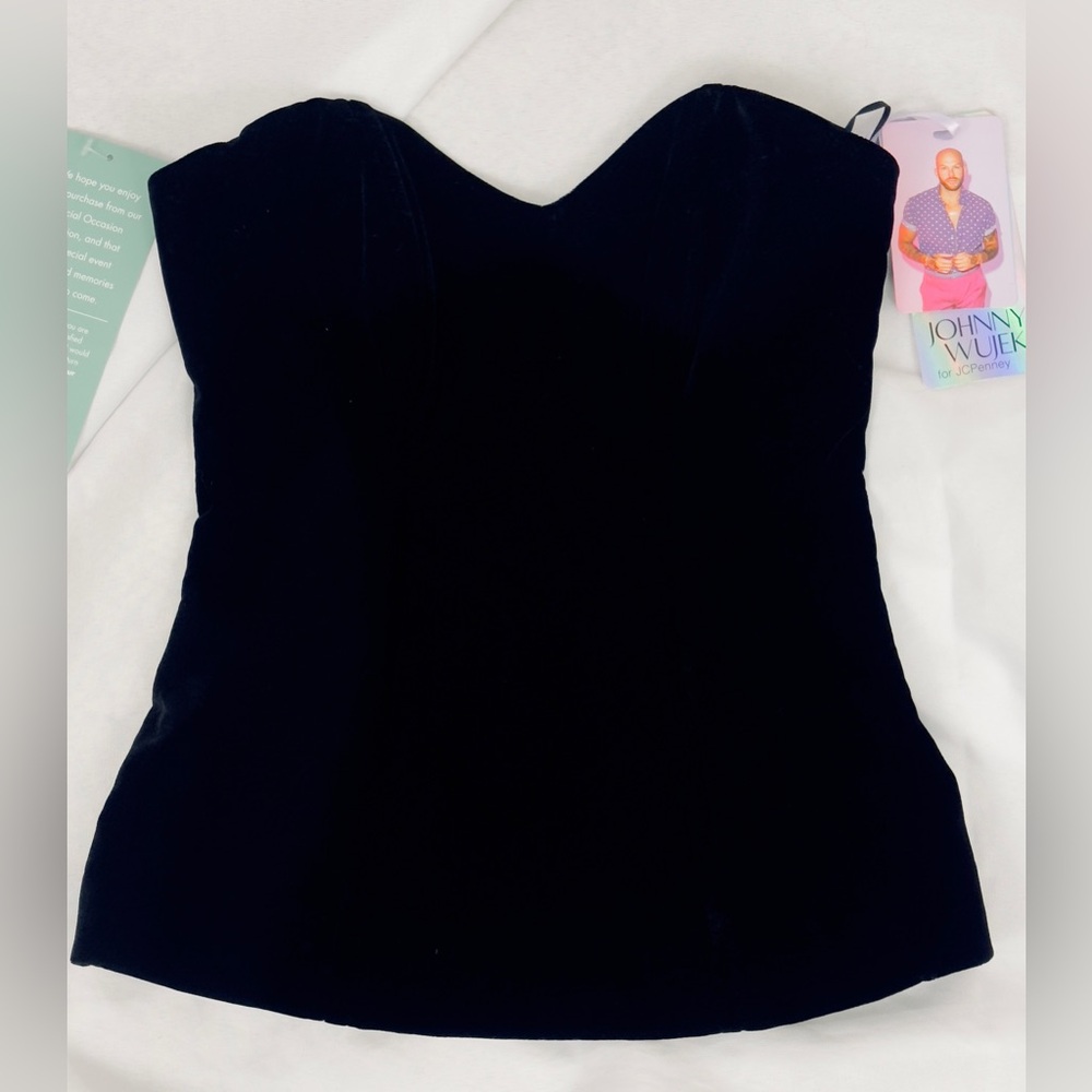 Johnny Wujek Black Velvet Sweetheart Cut Strapless Corset Top  Junior 0      NWT